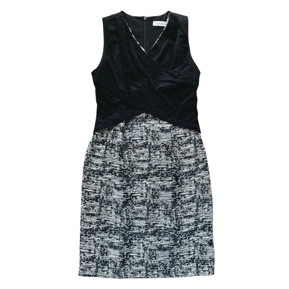 Calvin Klein Faux Suede Tweed Sheath Sleeveless Cocktail Dress Black Size 4